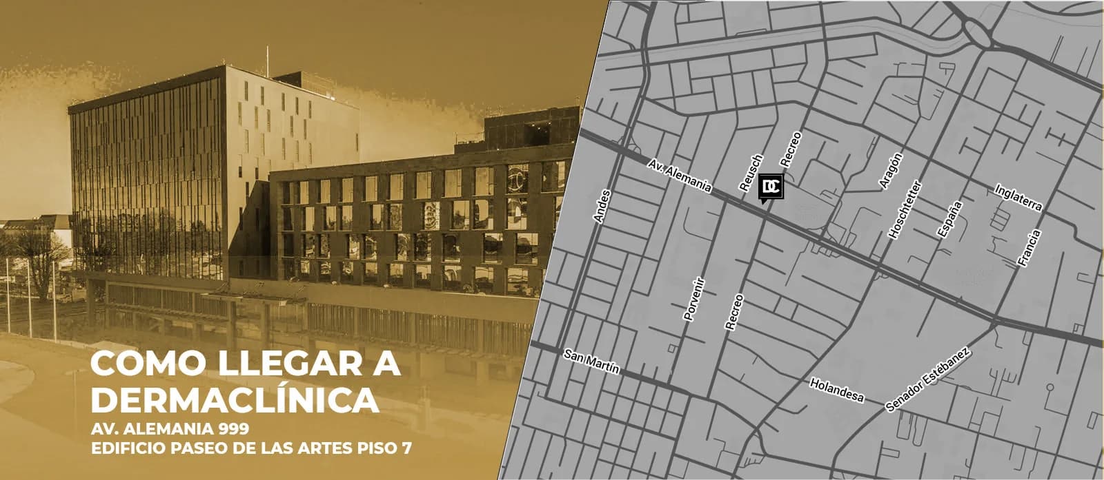 Mapa de ubicación de Dermaclínica: Edificio Paseo de las Artes, piso 7 — Avenida Alemania 0999, Temuco, Chile